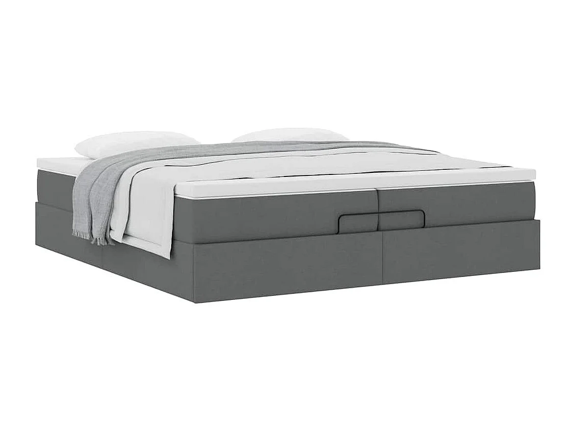 Cadre de lit ottoman avec matelas gris foncé 200x200cm tissu