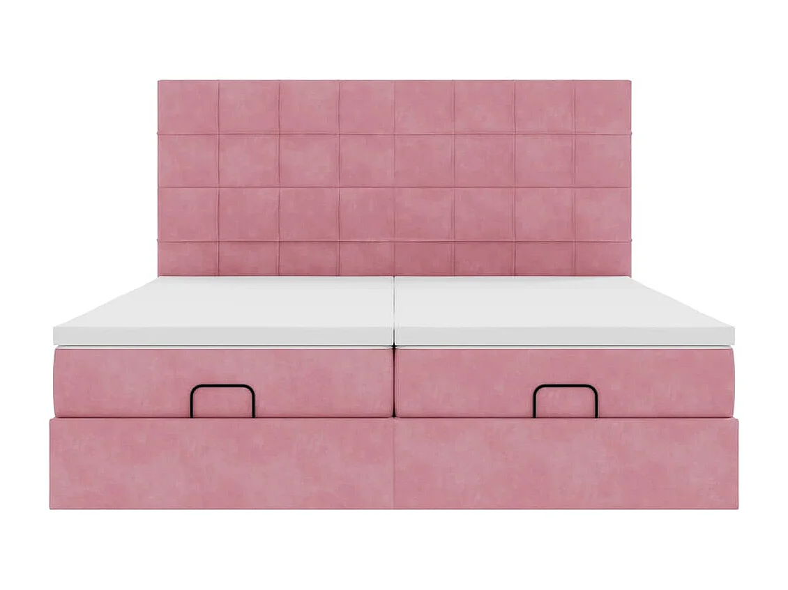 Cadre de lit ottoman avec matelas rose 160x200 cm velours