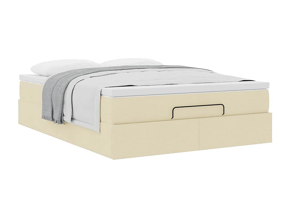 Cadre de lit ottoman avec matelas crème 140x200 cm tissu