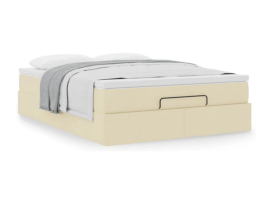 Cadre de lit ottoman avec matelas crème 140x200 cm tissu