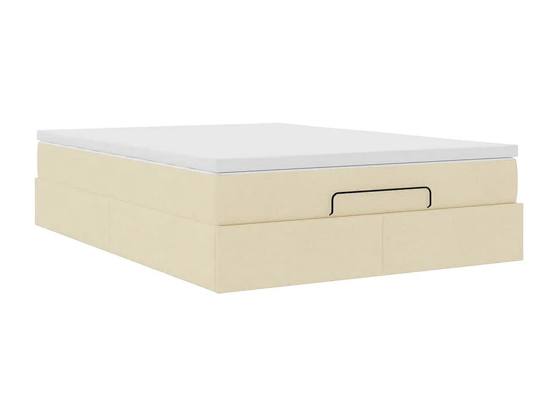 Cadre de lit ottoman avec matelas crème 140x200 cm tissu