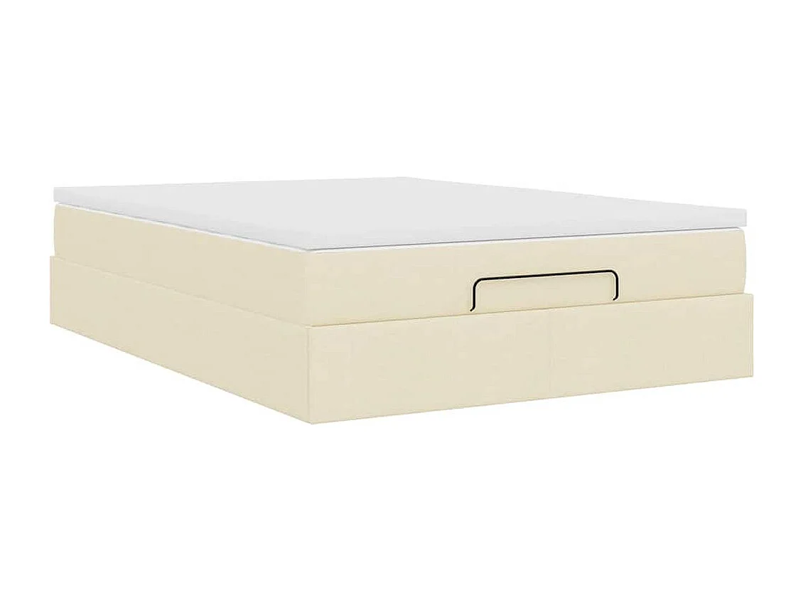 Cadre de lit ottoman avec matelas crème 140x200 cm tissu