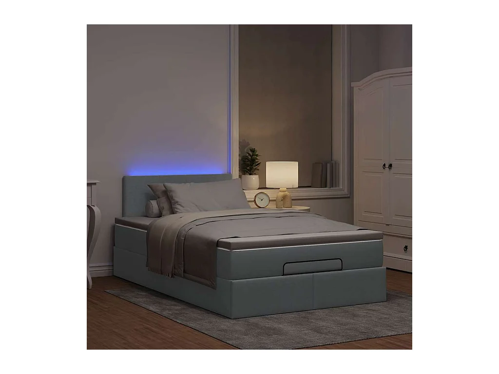 Lit ottoman avec matelas gris clair 120x200 cm tissu
