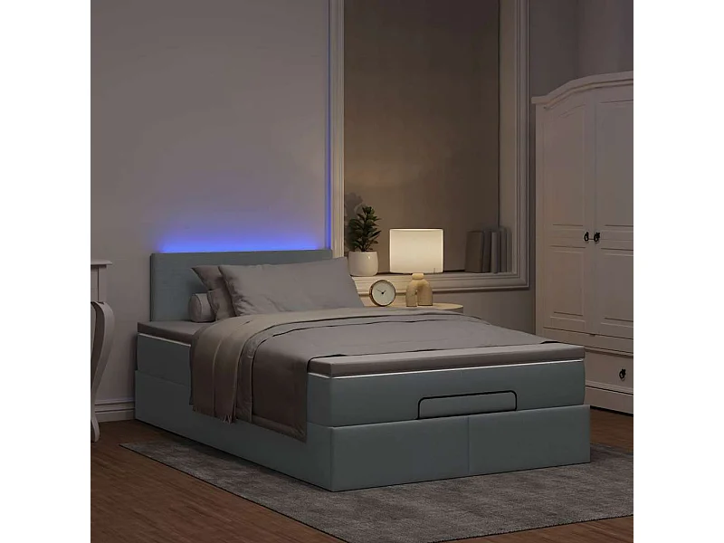 Lit ottoman avec matelas gris clair 120x200 cm tissu