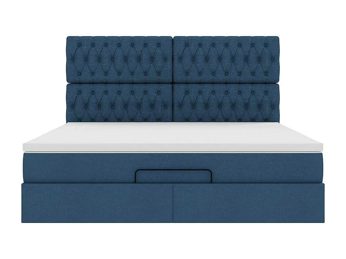 Cadre de lit ottoman avec matelas bleu 160x200 cm tissu
