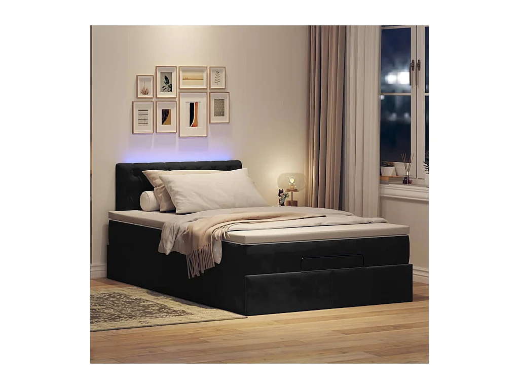 Estrutura de cama otomana com colchão preto 120x190 cm Veludo