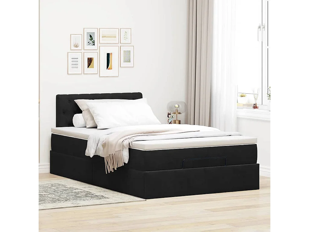 Estrutura de cama otomana com colchão preto 120x190 cm Veludo