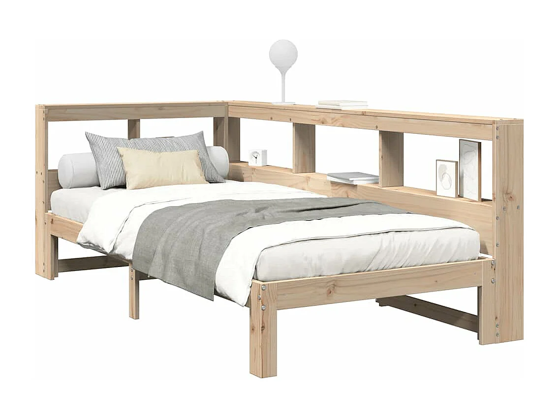 Cama con estantería sin colchón madera maciza de pino 75x190 cm