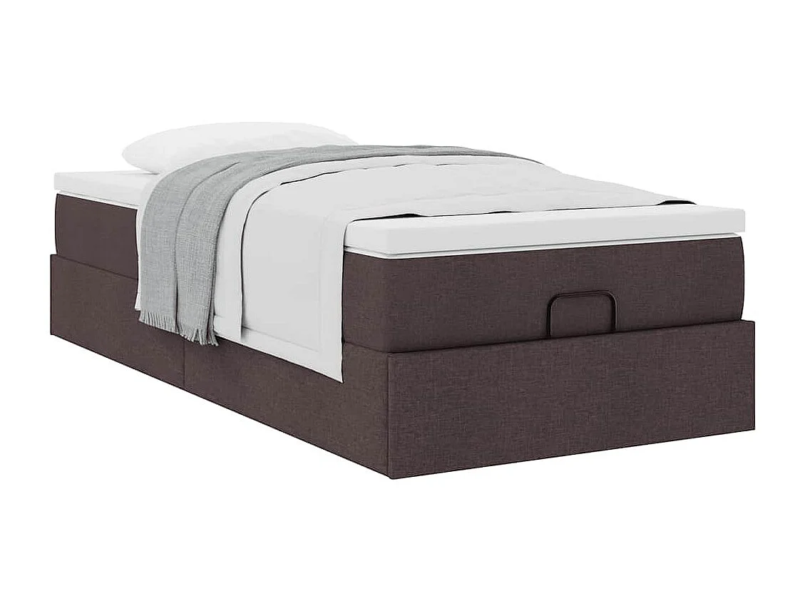 Cadre de lit ottoman avec matelas marron foncé 90x200 cm tissu