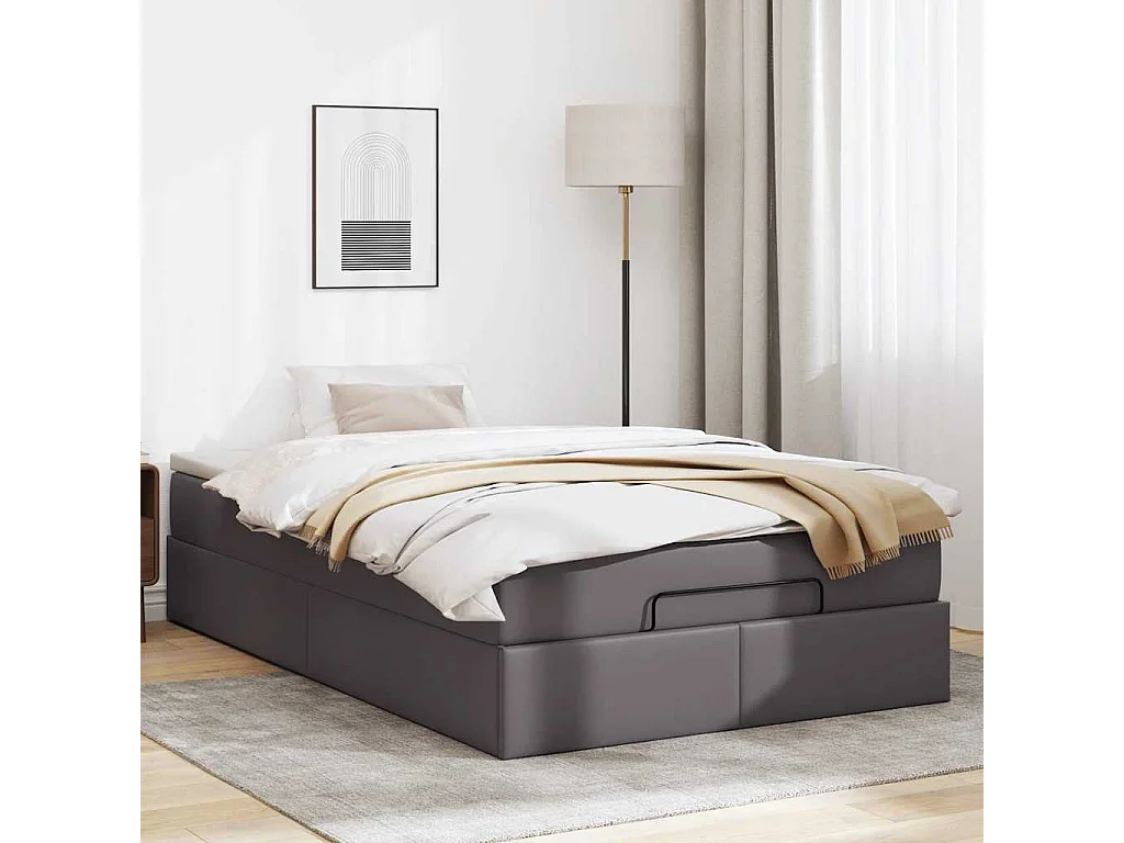 Estructura cama otomana colchón gris 120x190 cm cuero sintético
