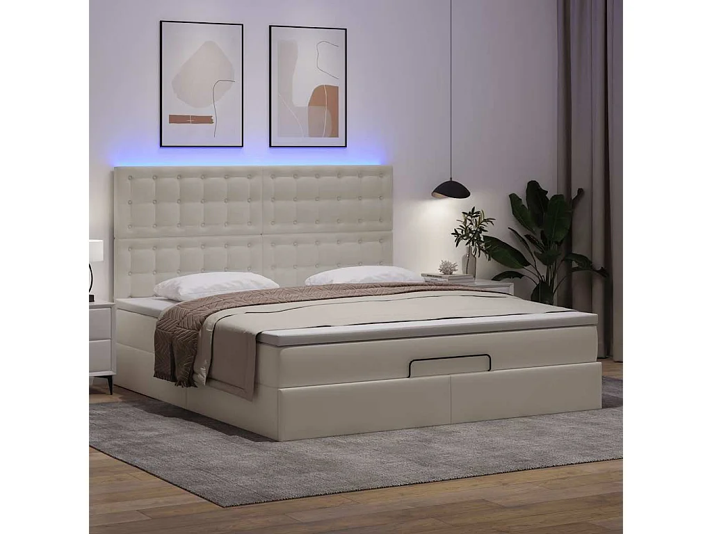 Cadre de lit ottoman avec matelas blanc 160x200 cm similicuir