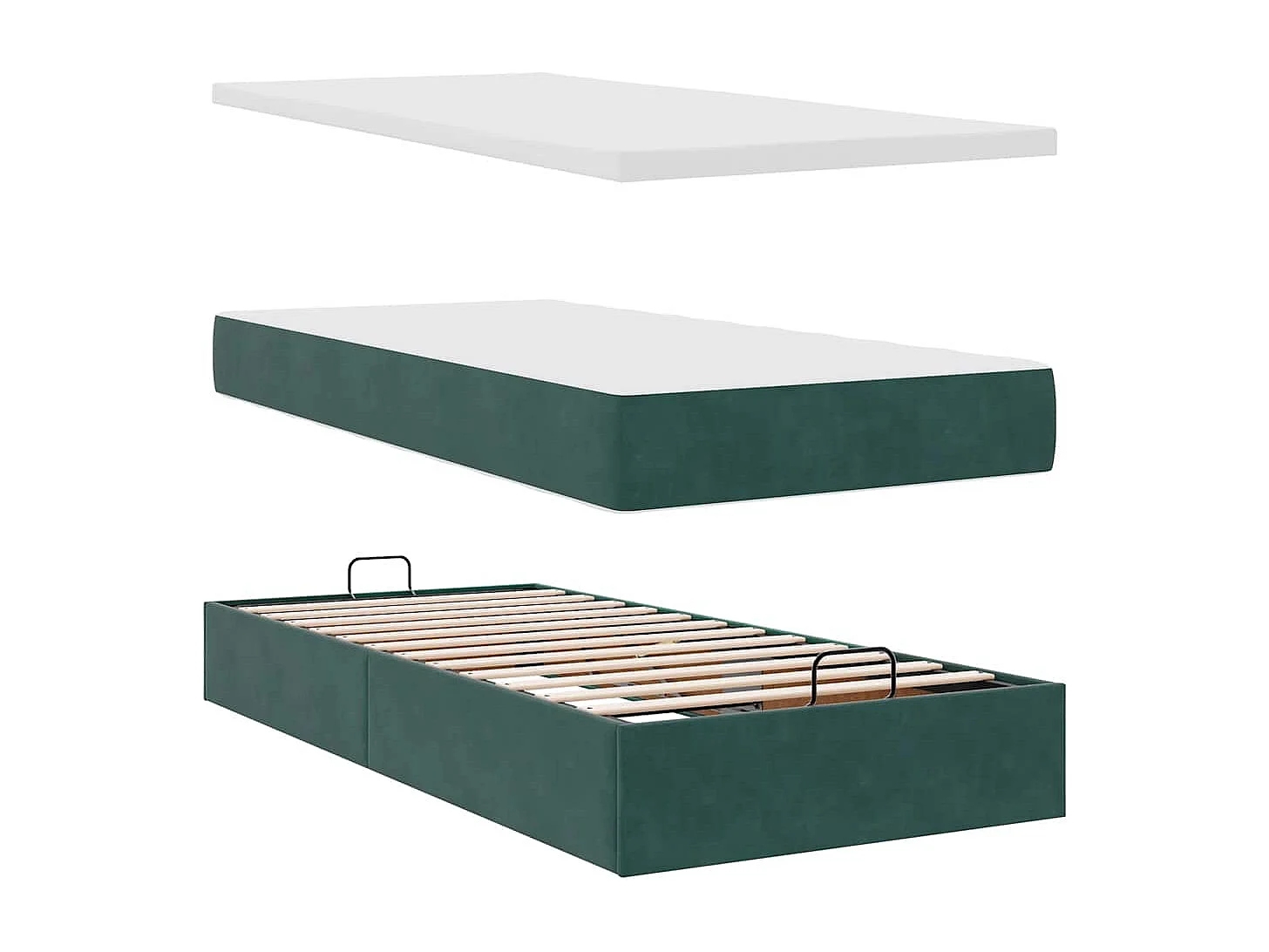 Cadre de lit ottoman avec matelas vert foncé 80x200 cm velours