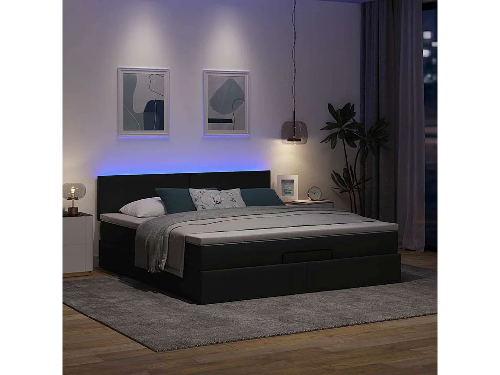 Cadre de lit ottoman avec matelas gris foncé 200x200cm tissu