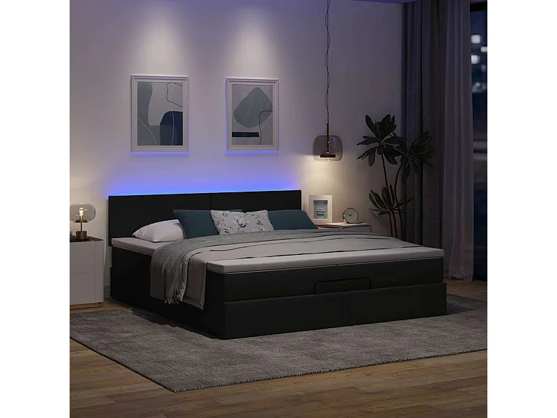 Cadre de lit ottoman avec matelas gris foncé 200x200cm tissu