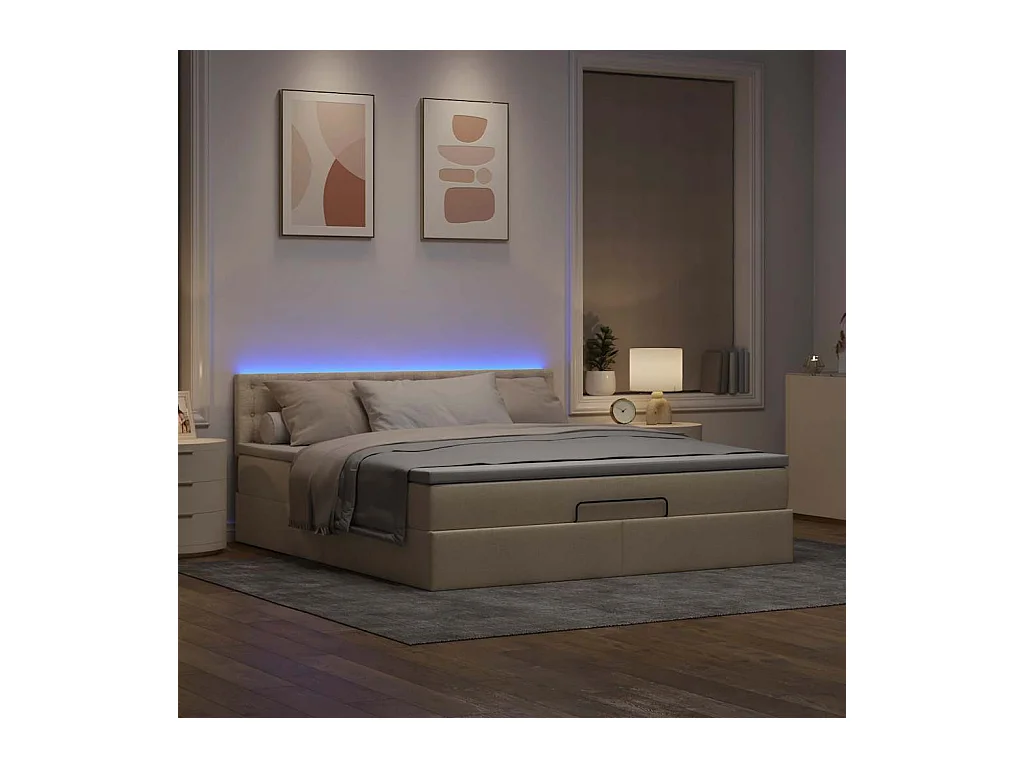 Cadre de lit ottoman avec matelas crème 180x200 cm tissu