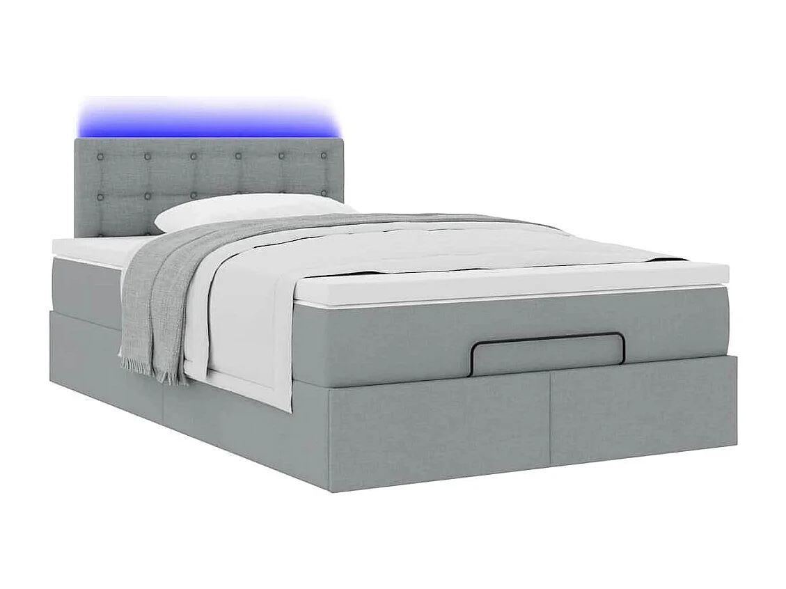 Lit ottoman avec matelas gris clair 120x190 cm tissu