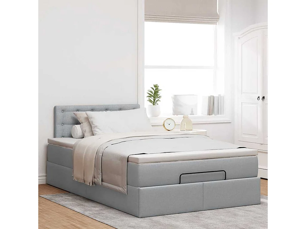 Lit ottoman avec matelas gris clair 120x190 cm tissu