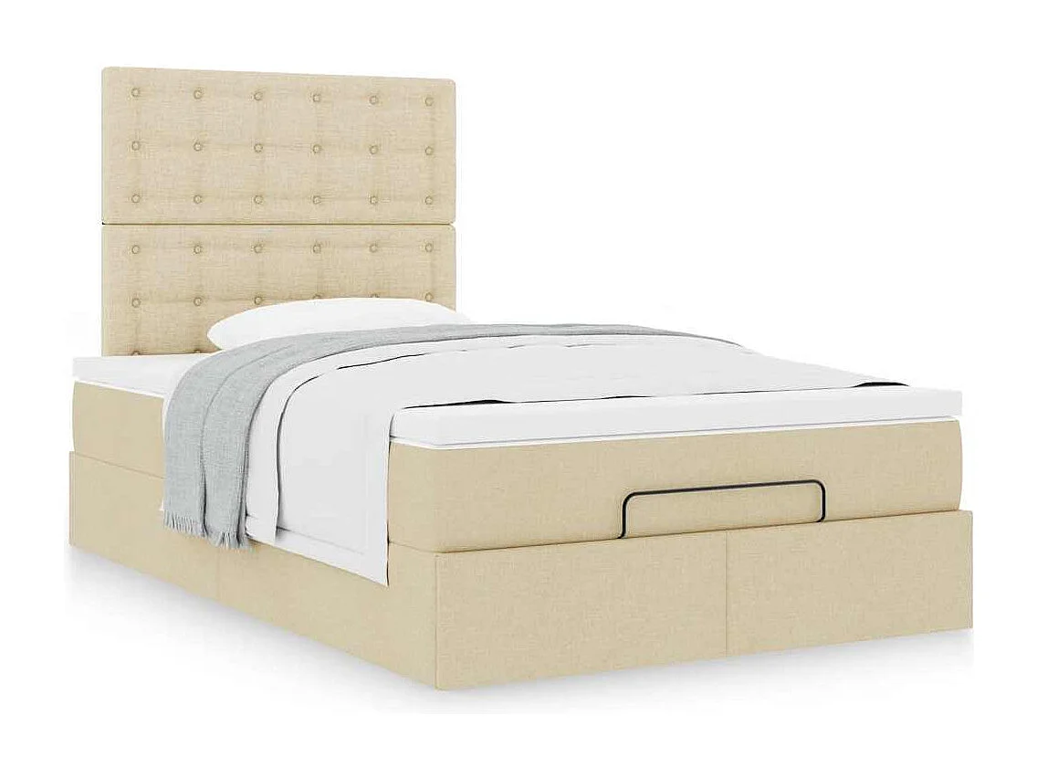 Estrutura de cama otomana com colchão tecido creme 120x200cm