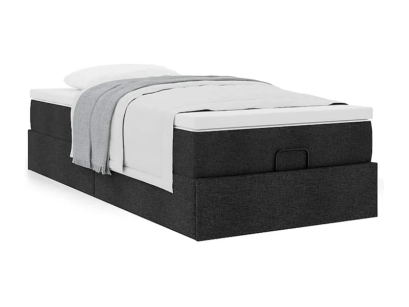 Estrutura de cama otomana com colchão preto tecido