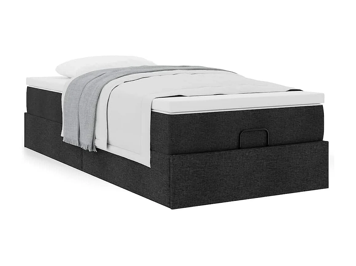 Cadre de lit ottoman avec matelas noir 90x190 cm tissu