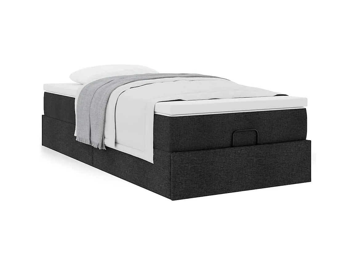 Estructura cama otomana colchón tela negra 90x190 cm