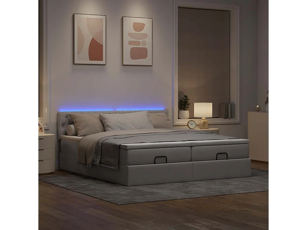 Cadre de lit ottoman avec matelas taupe 200x200cm tissu