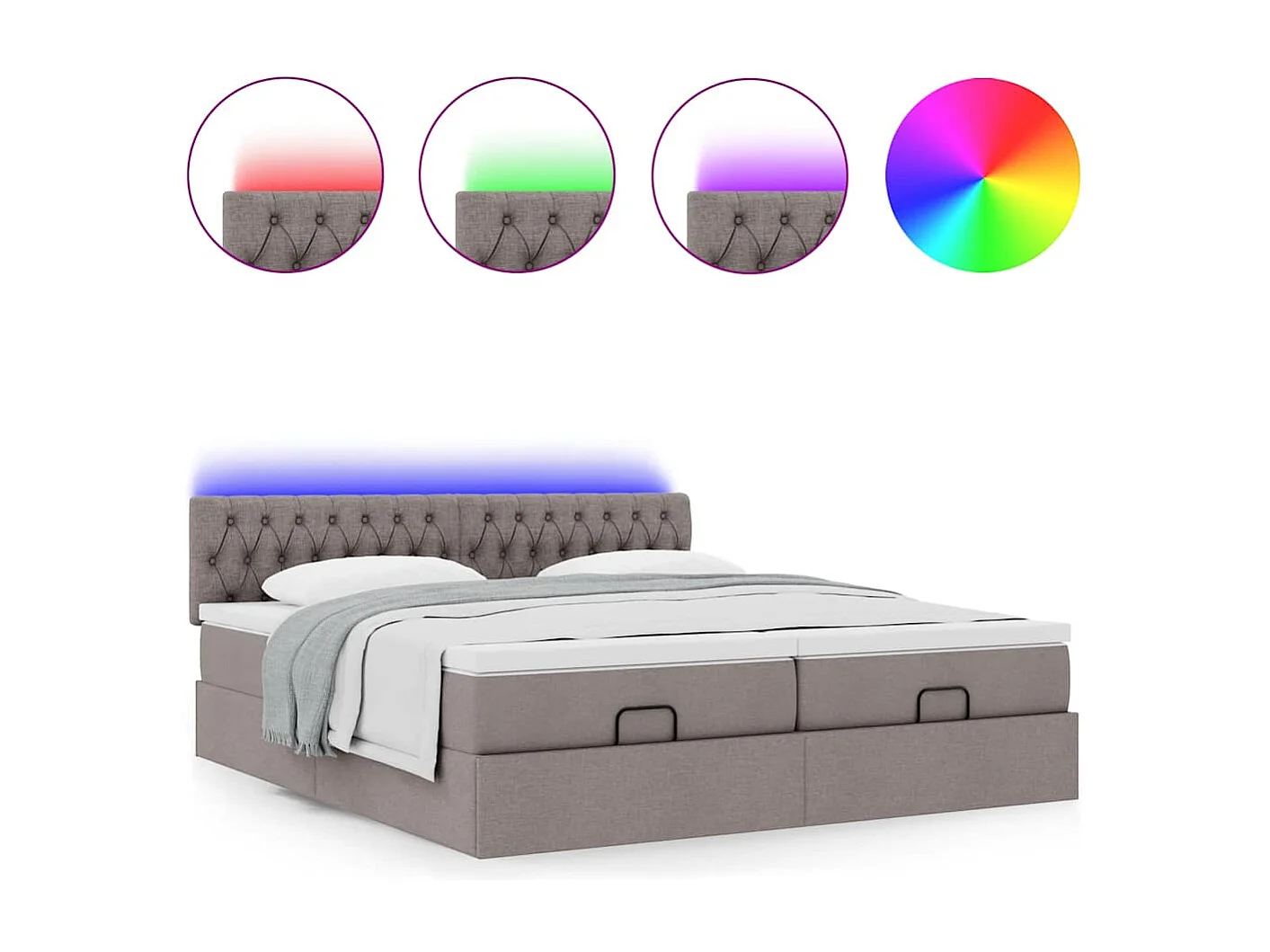 Cadre de lit ottoman avec matelas taupe 200x200cm tissu