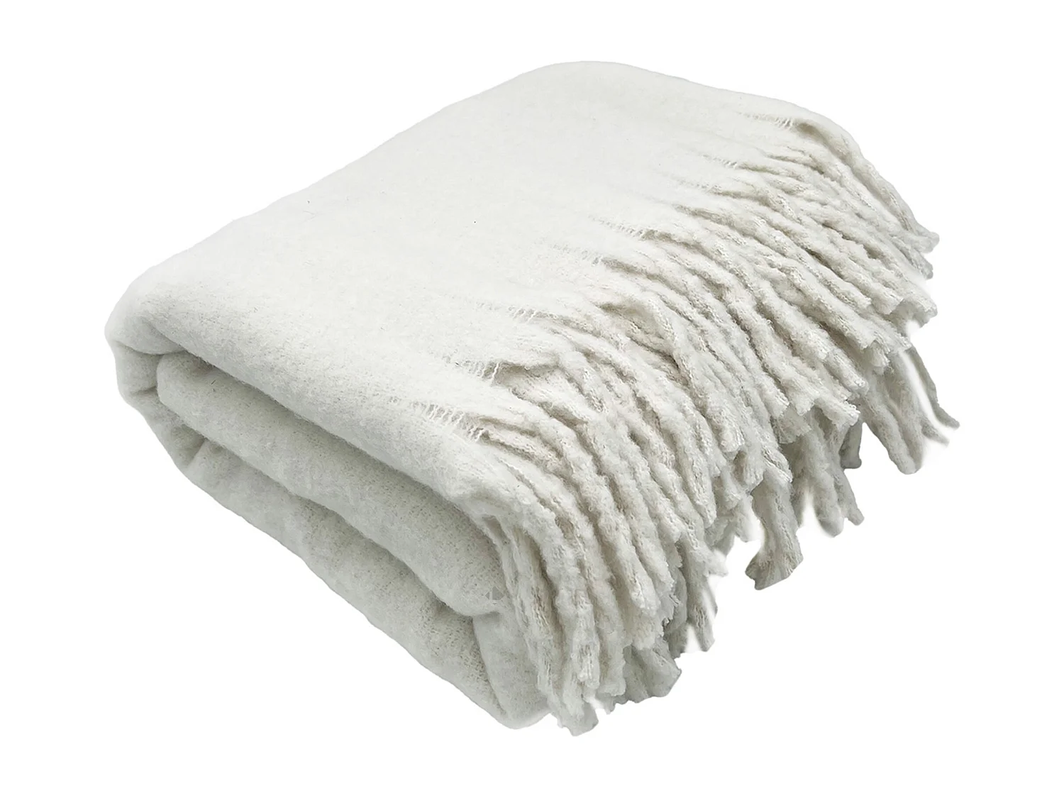Plaid aspect mohair 100% polyester recyclé 130x180 cm HYGGE Blanc neige
