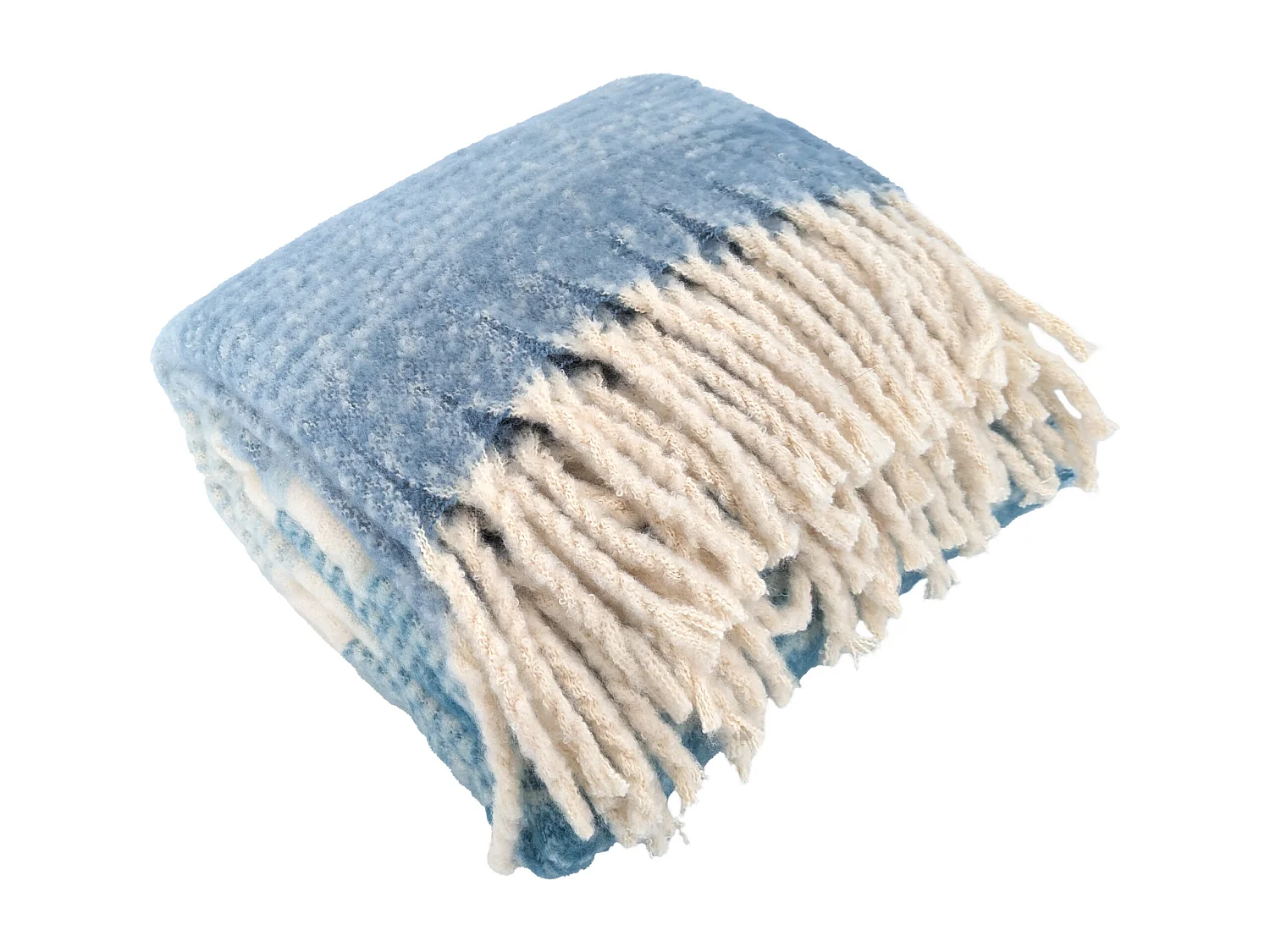 Plaid aspect mohair 100% polyester recyclé 70x180 cm HYGGE Rayé bleu