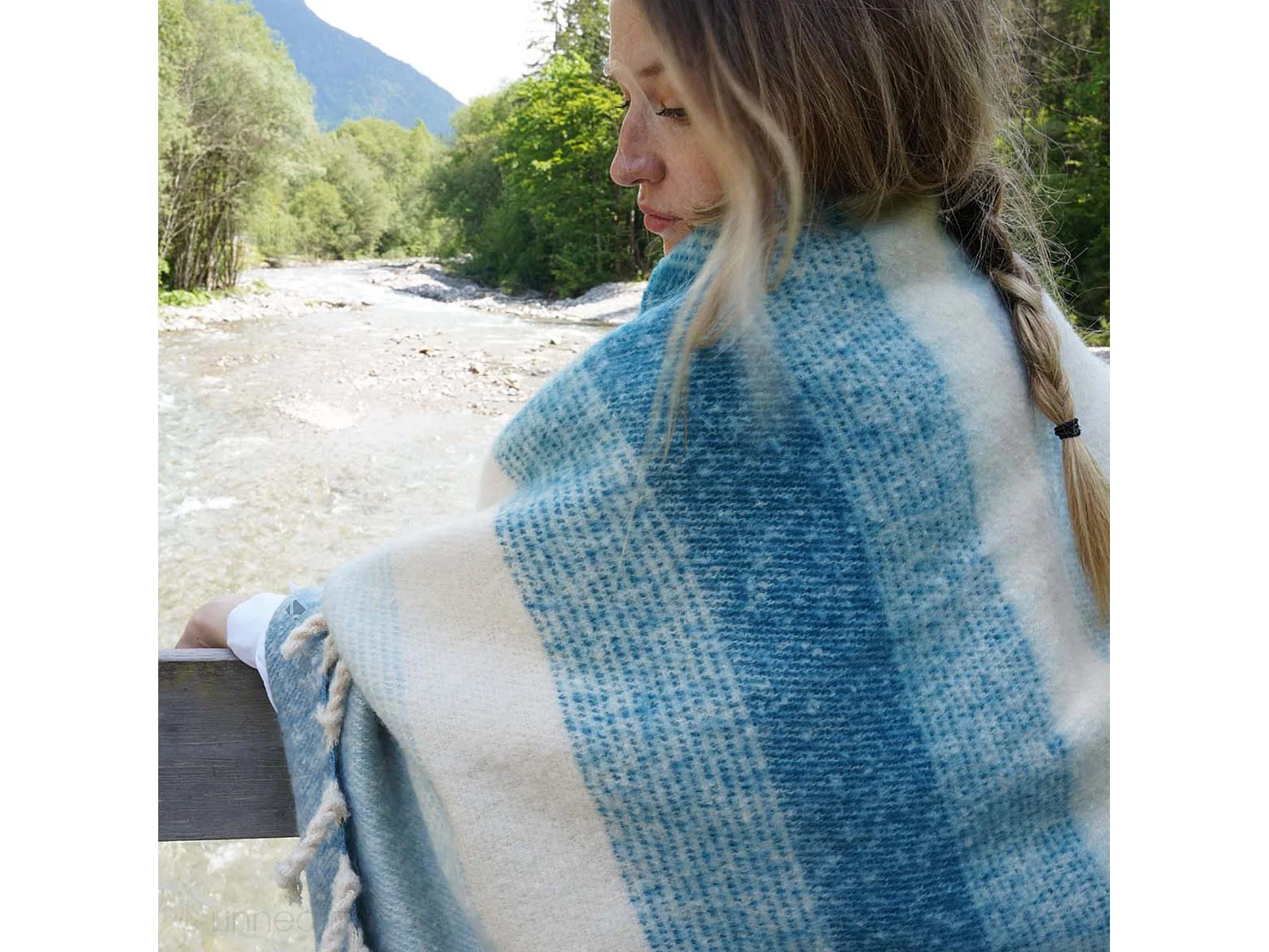 Plaid aspect mohair 100% polyester recyclé 70x180 cm HYGGE Rayé bleu