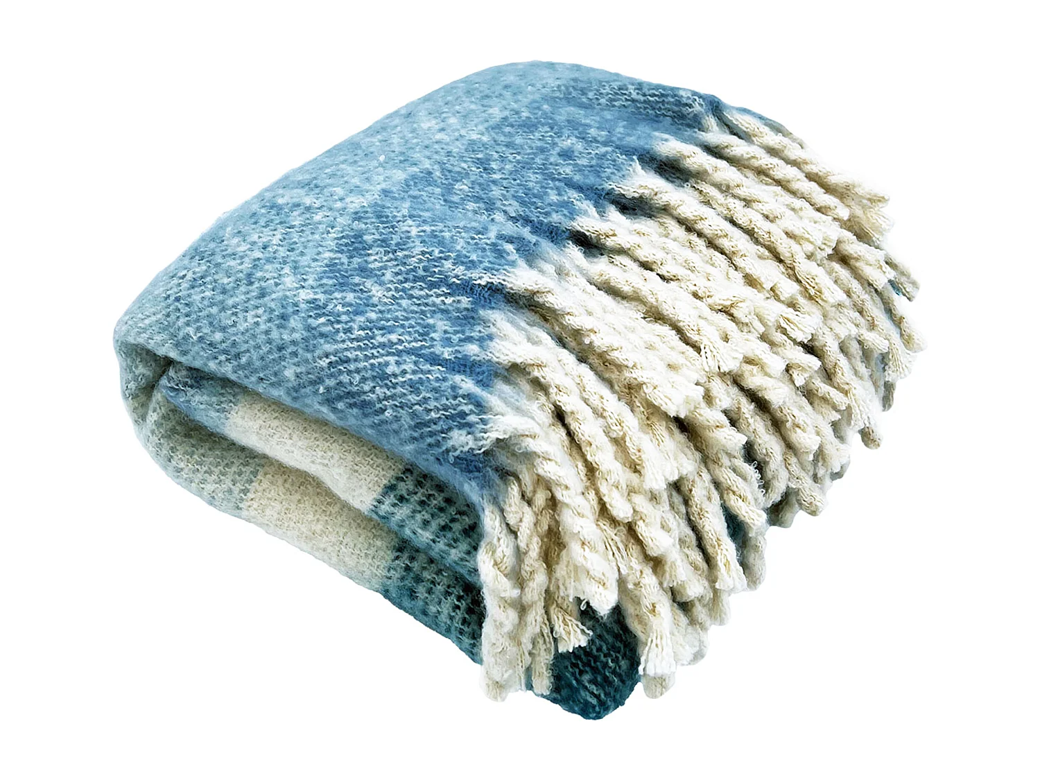 Plaid aspect mohair 100% polyester recyclé 130x180 cm HYGGE Rayé bleu