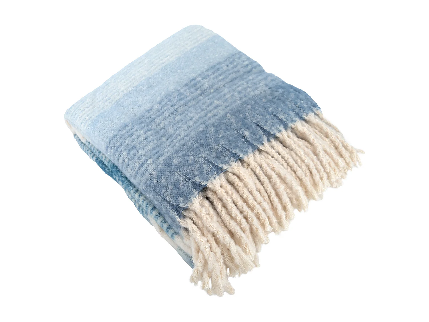 Plaid aspect mohair 100% polyester recyclé 130x180 cm HYGGE Rayé bleu