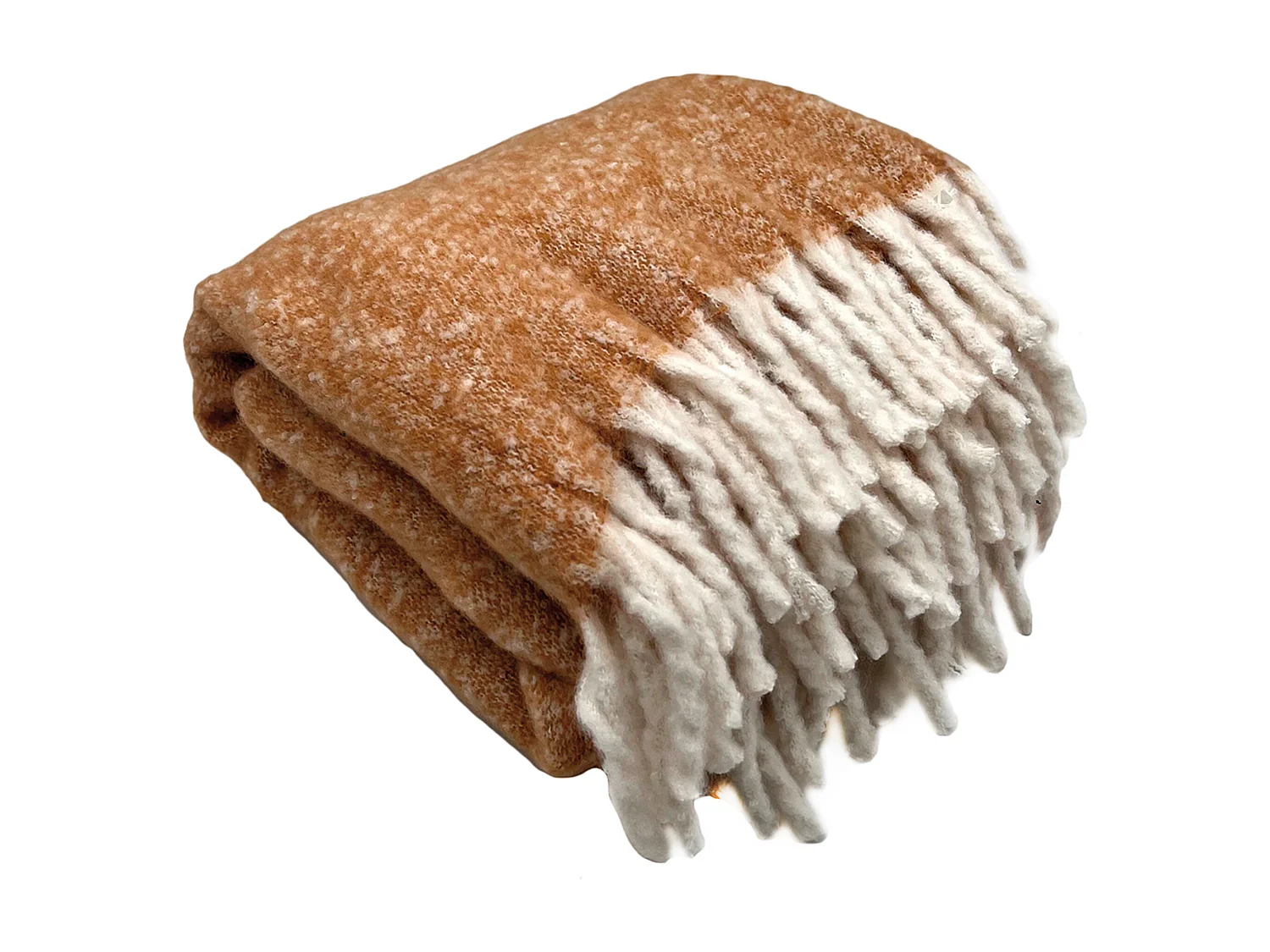 Plaid aspect mohair 100% polyester recyclé 70x180 cm HYGGE Marron caramel