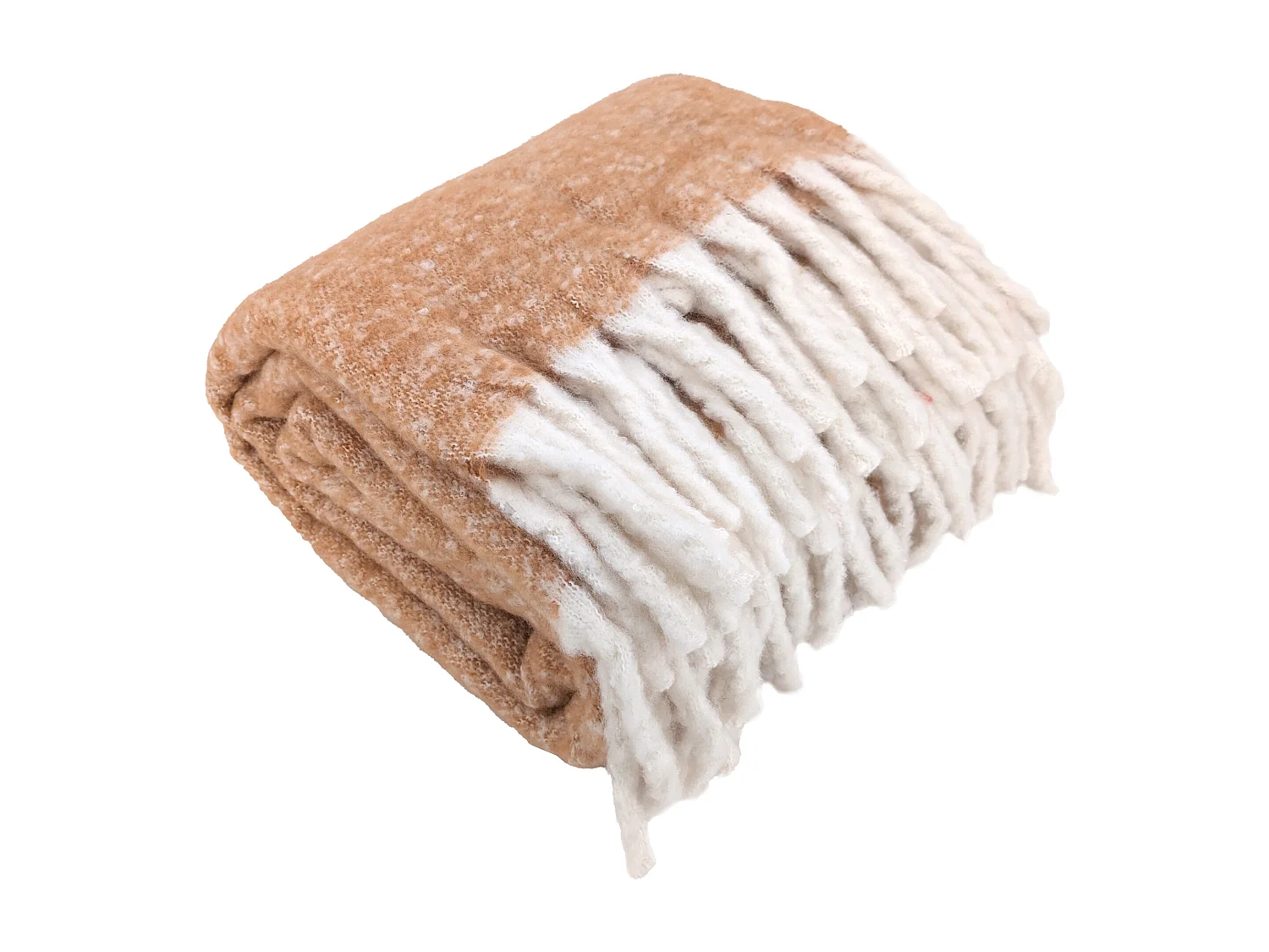 Plaid aspect mohair 100% polyester recyclé 70x180 cm HYGGE Marron caramel