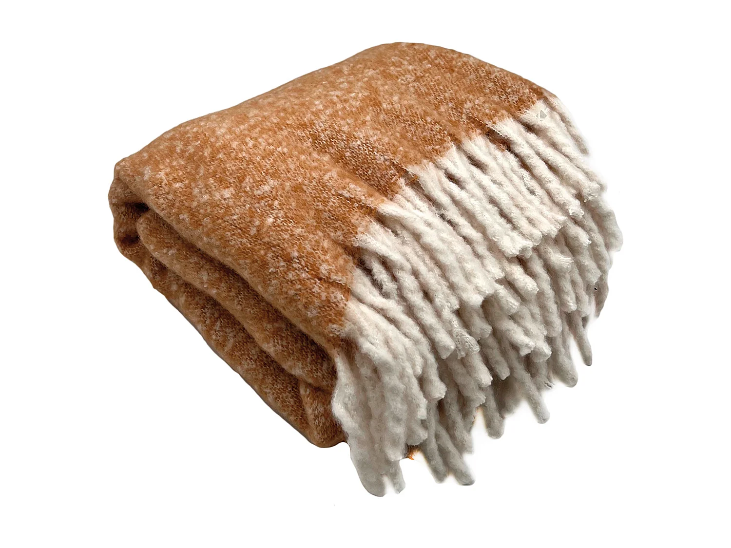 Plaid aspect mohair 100% polyester recyclé 130x180 cm HYGGE Marron caramel