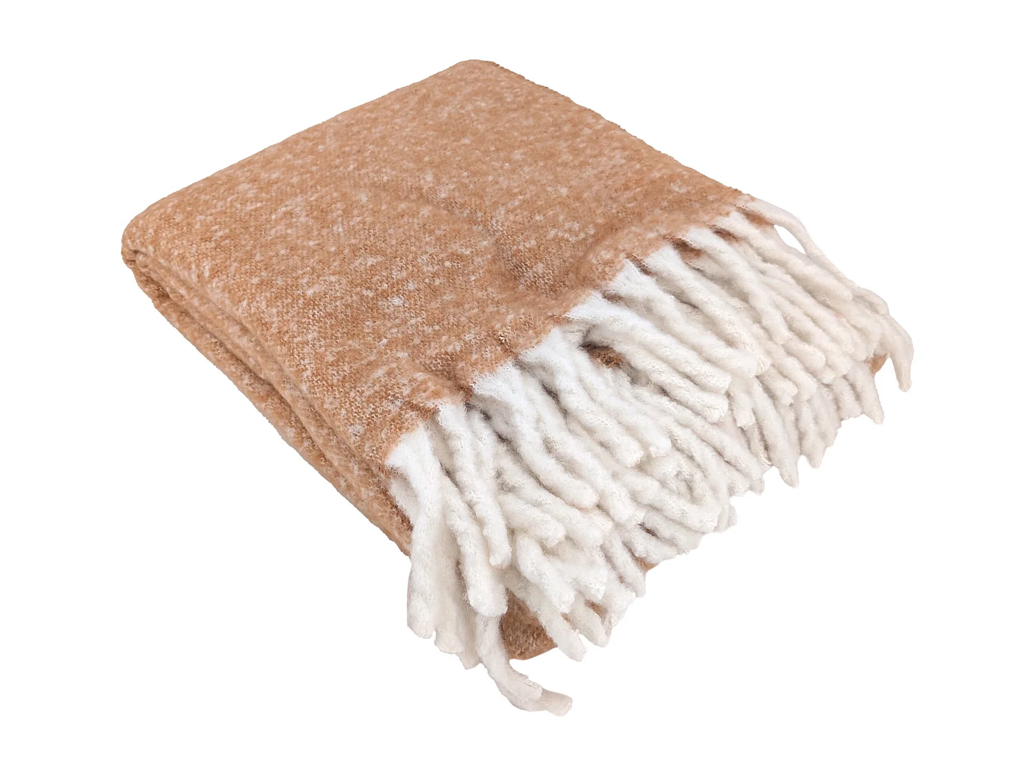 Plaid aspect mohair 100% polyester recyclé 130x180 cm HYGGE Marron caramel