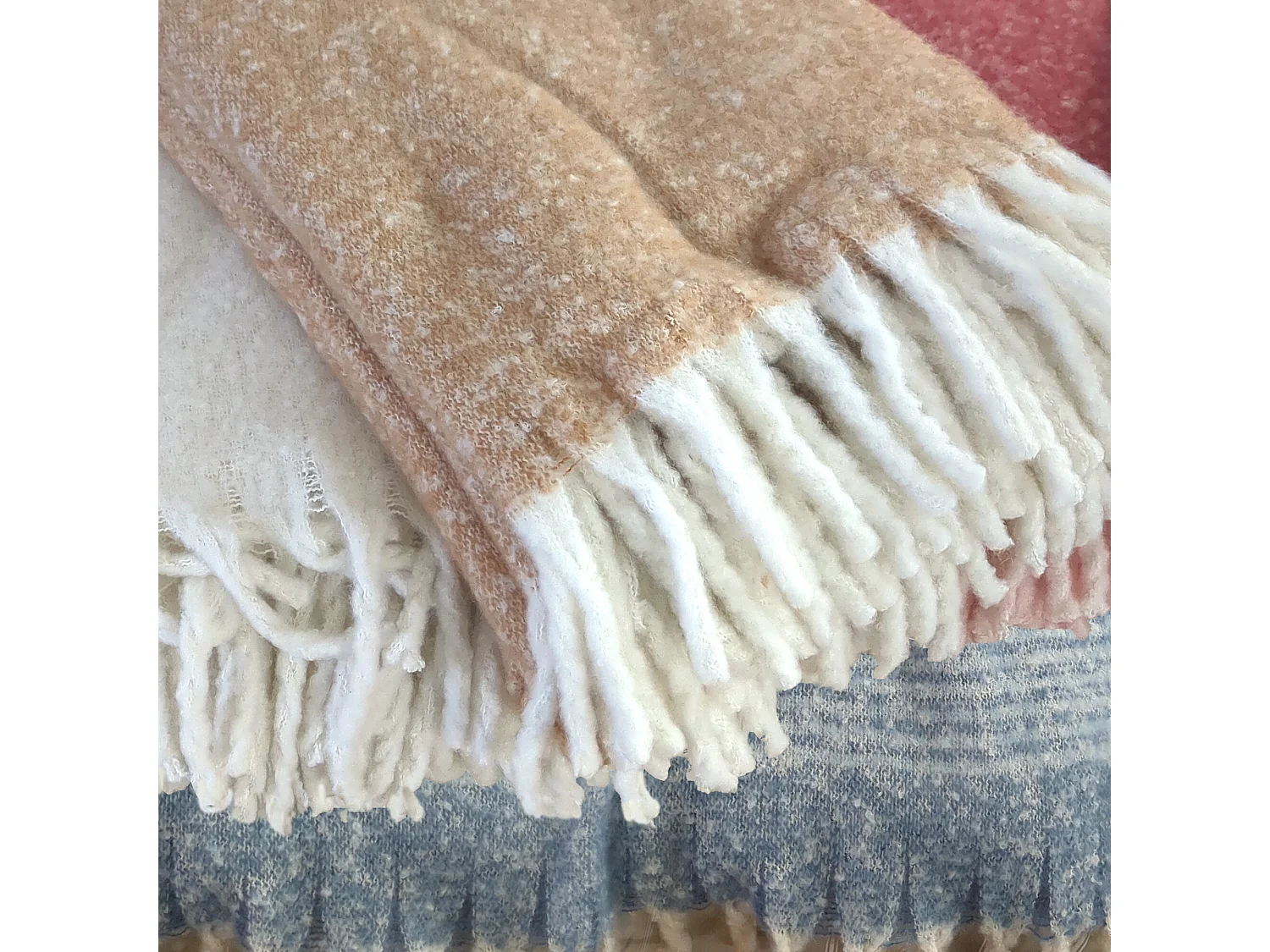 Plaid aspect mohair 100% polyester recyclé 130x180 cm HYGGE Marron caramel