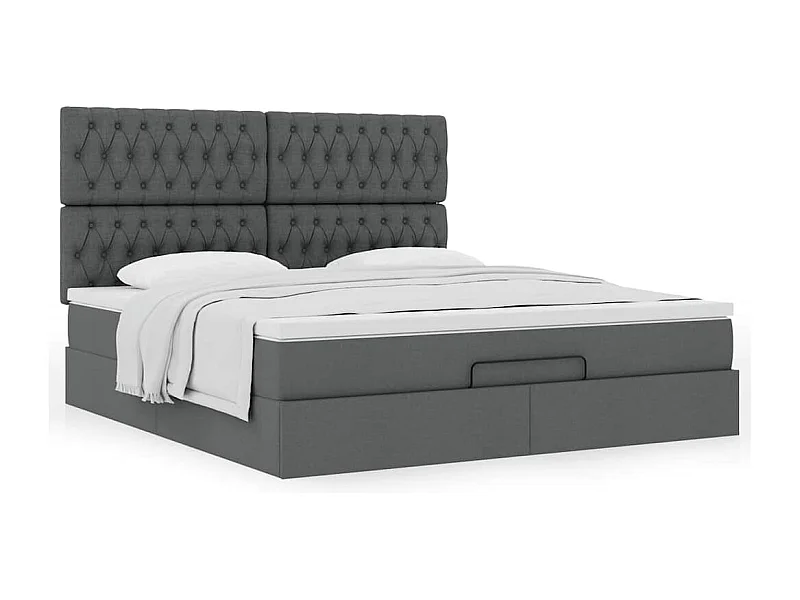 Cadre de lit ottoman avec matelas gris foncé 160x200cm tissu