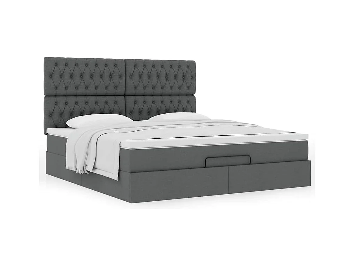 Cadre de lit ottoman avec matelas gris foncé 160x200cm tissu