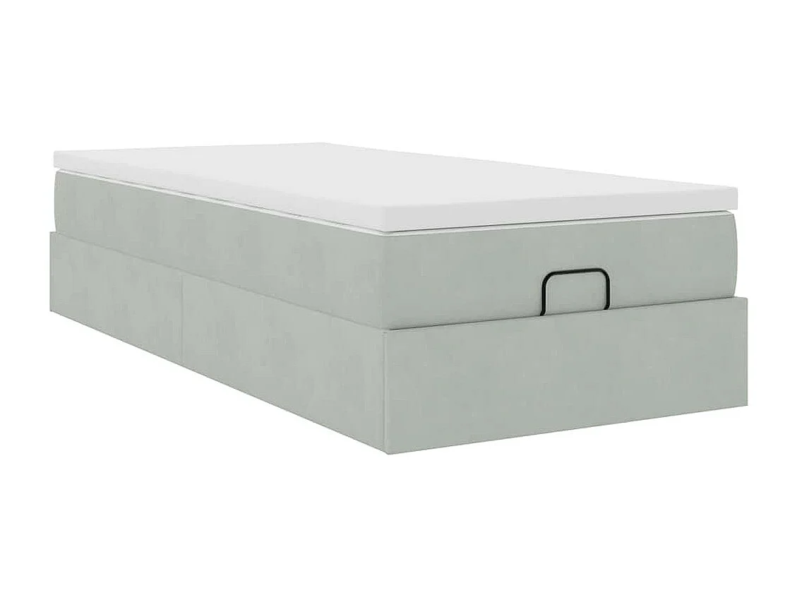 Cadre de lit ottoman avec matelas gris clair 80x200 cm velours