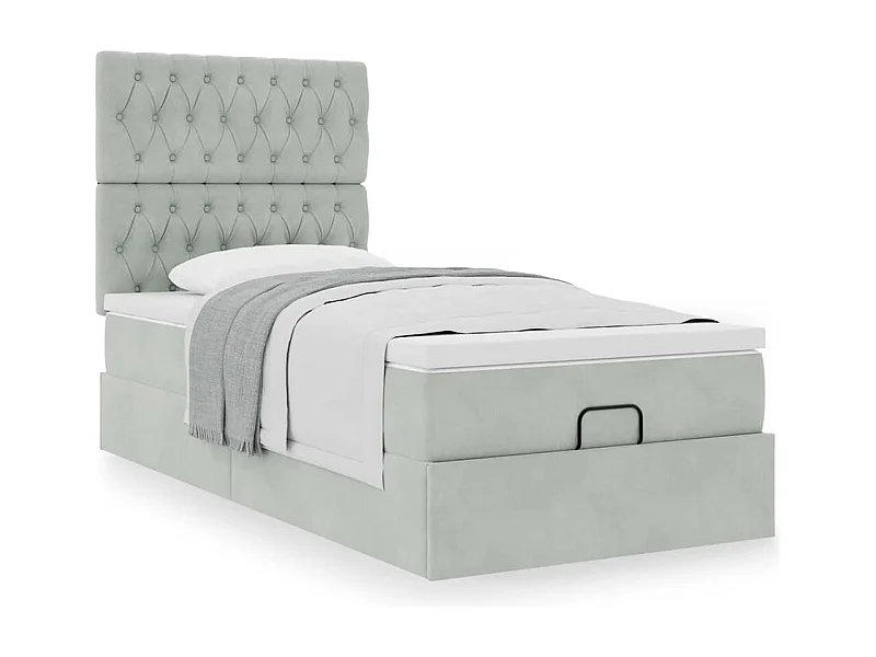 Cadre de lit ottoman et matelas gris clair 100x200 cm velours