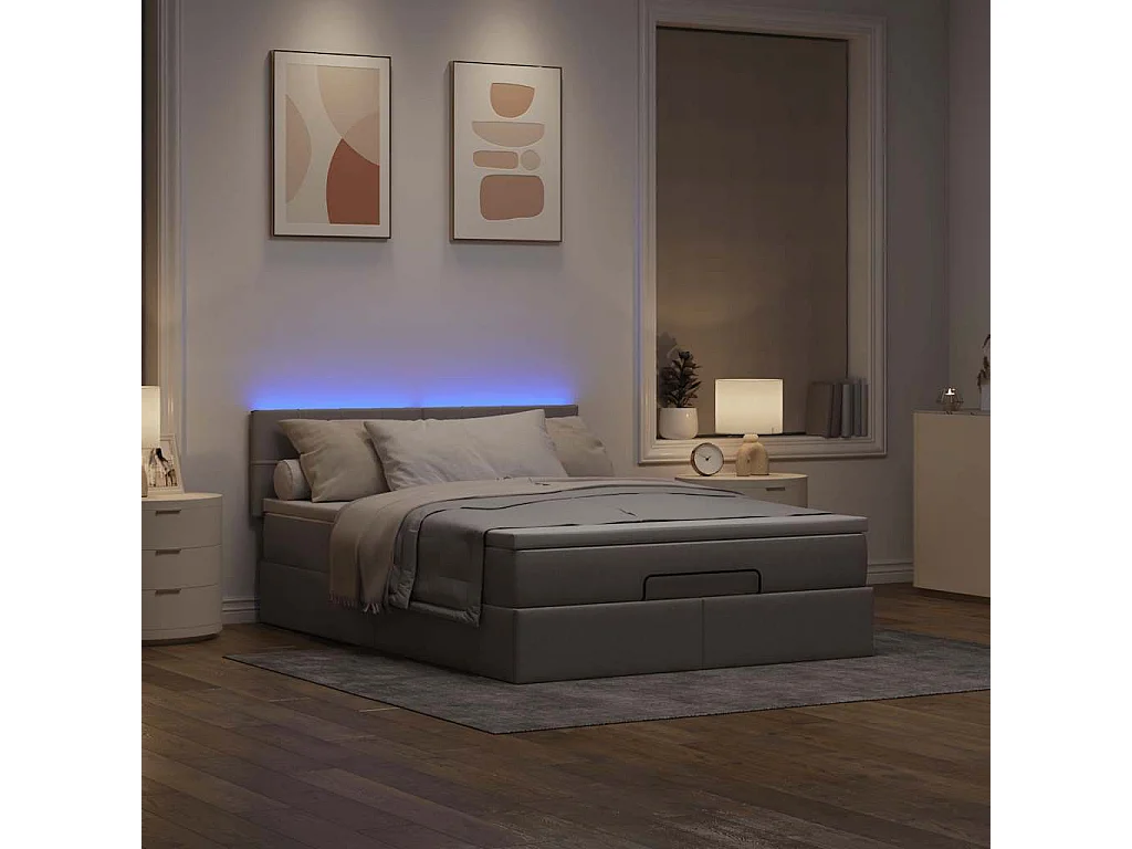 Bed poef met matras en LED's 140x200 cm stof taupe