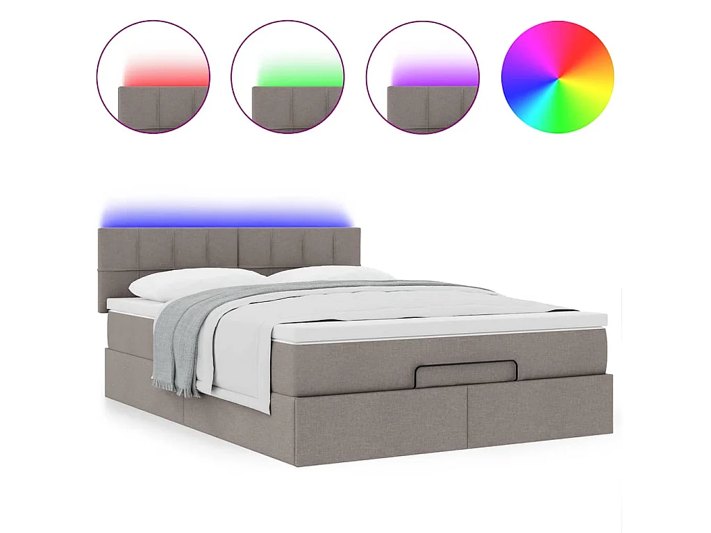 Bed poef met matras en LED's 140x200 cm stof taupe