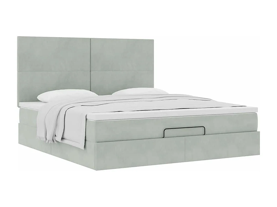 Cadre de lit ottoman avec matelas gris clair 200x200 cm velours