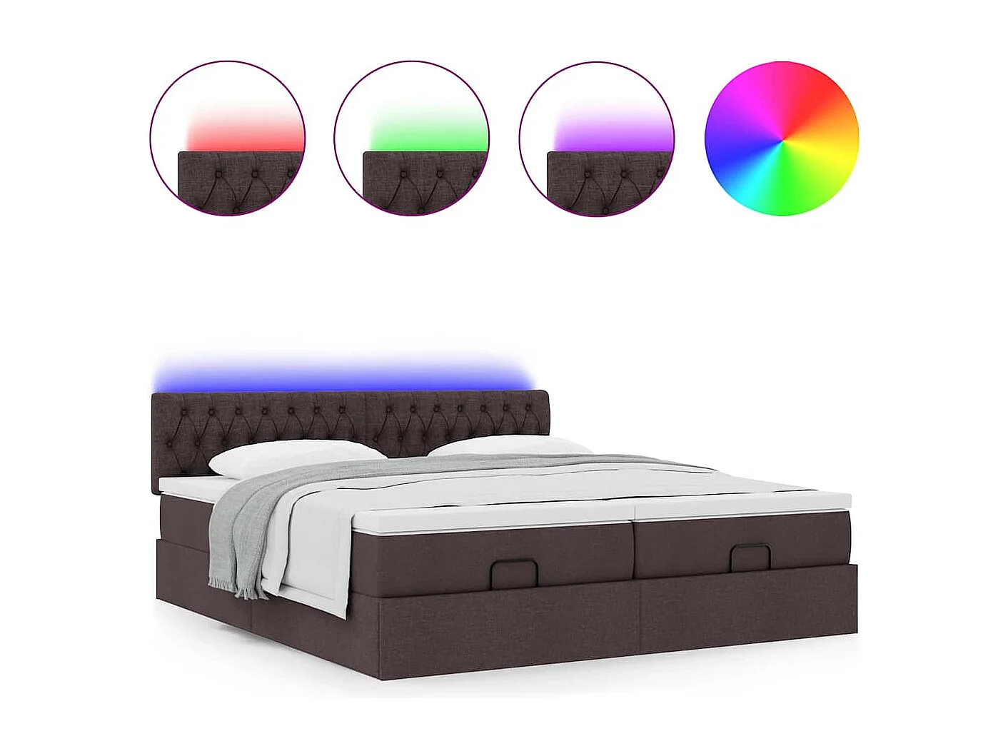 Ottoman bed met matrassen en LED's 200x200cm stof donkerbruin