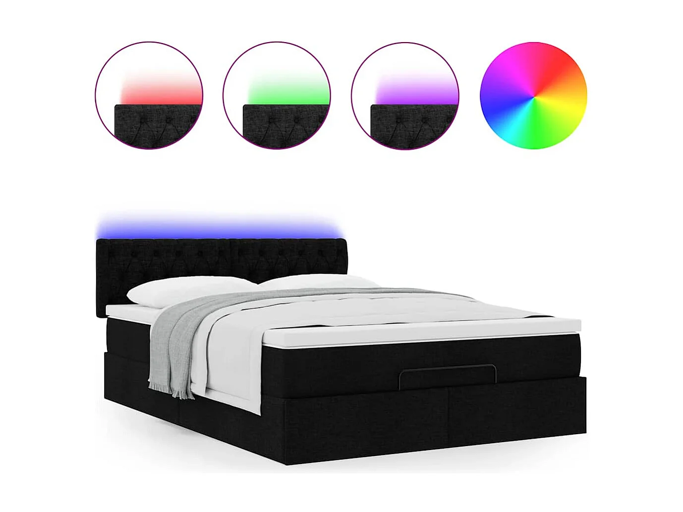 Lit ottoman avec matelas noir 140x200 cm tissu