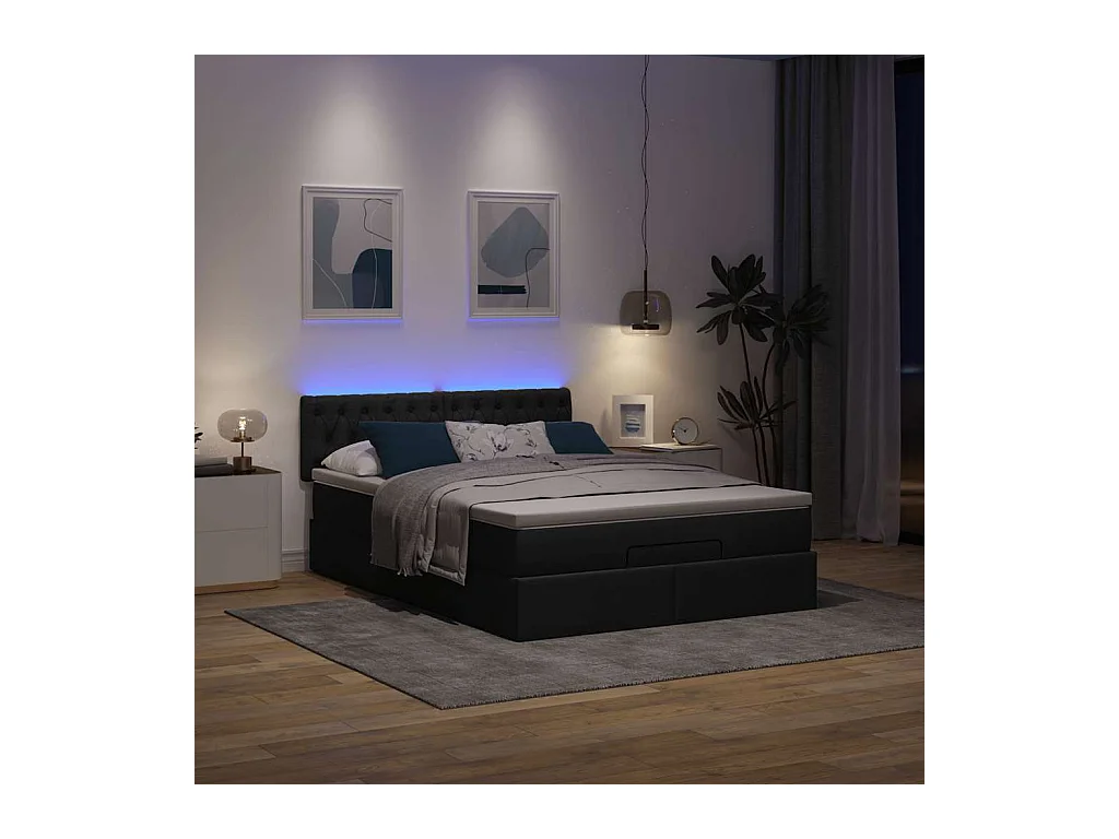Lit ottoman avec matelas noir 140x200 cm tissu