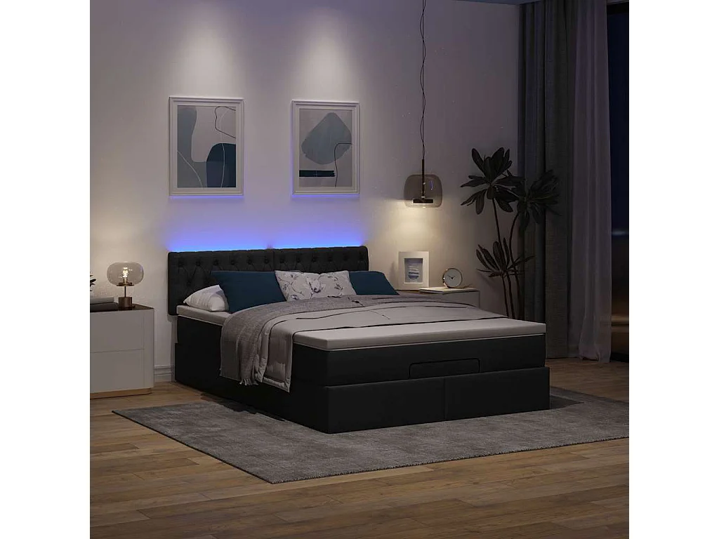 Cama otomana con colchón tela negra 140x200 cm