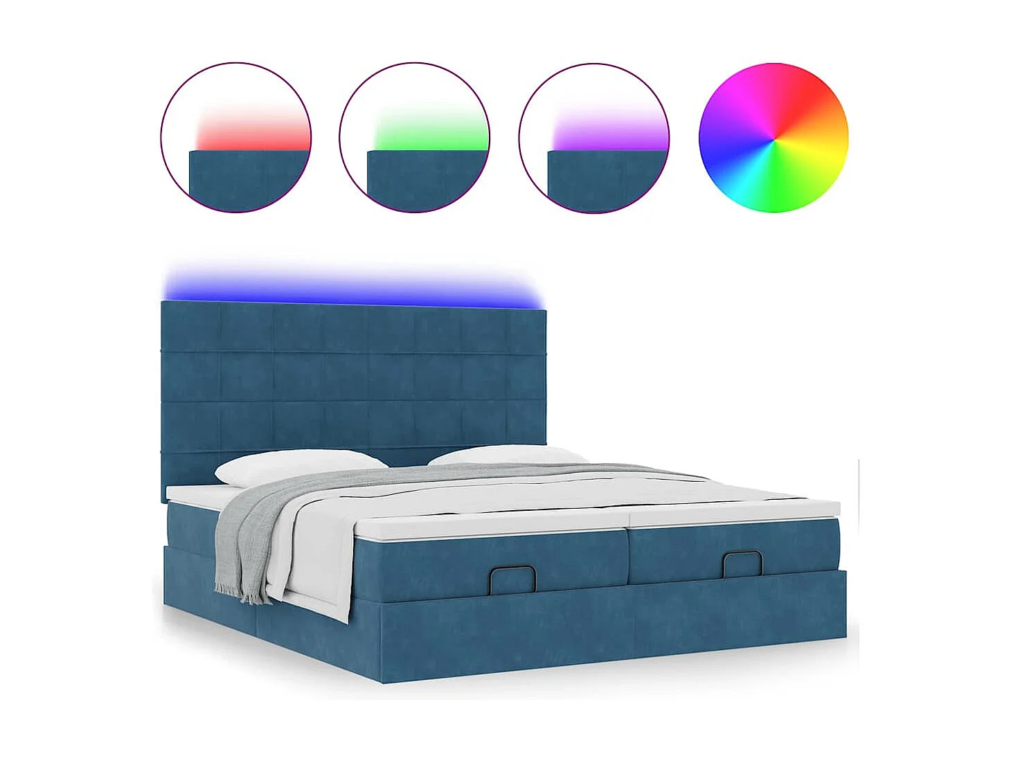 Cadre de lit ottoman avec matelas bleu foncé 160x200 cm velours