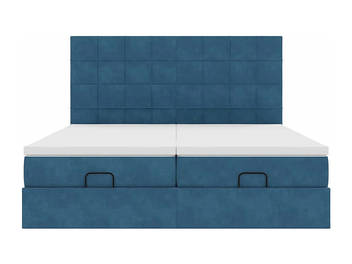Cadre de lit ottoman avec matelas bleu foncé 160x200 cm velours